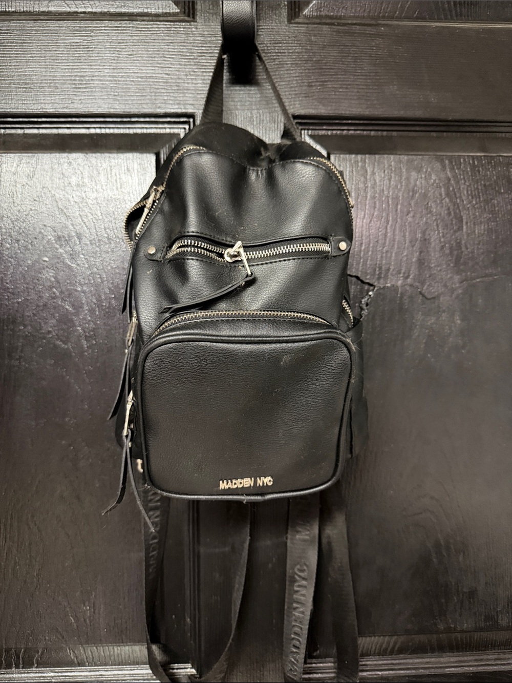 Madden NYC Black Leather Mini Backpack Sling